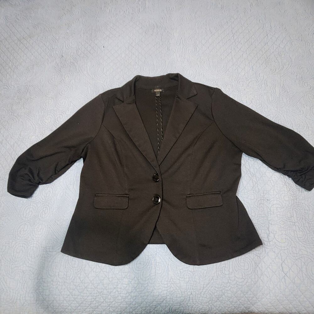 Torrid 1X Black Ponte Blazer Suit Jacket 3/4 Sleeve Stretch Workwear